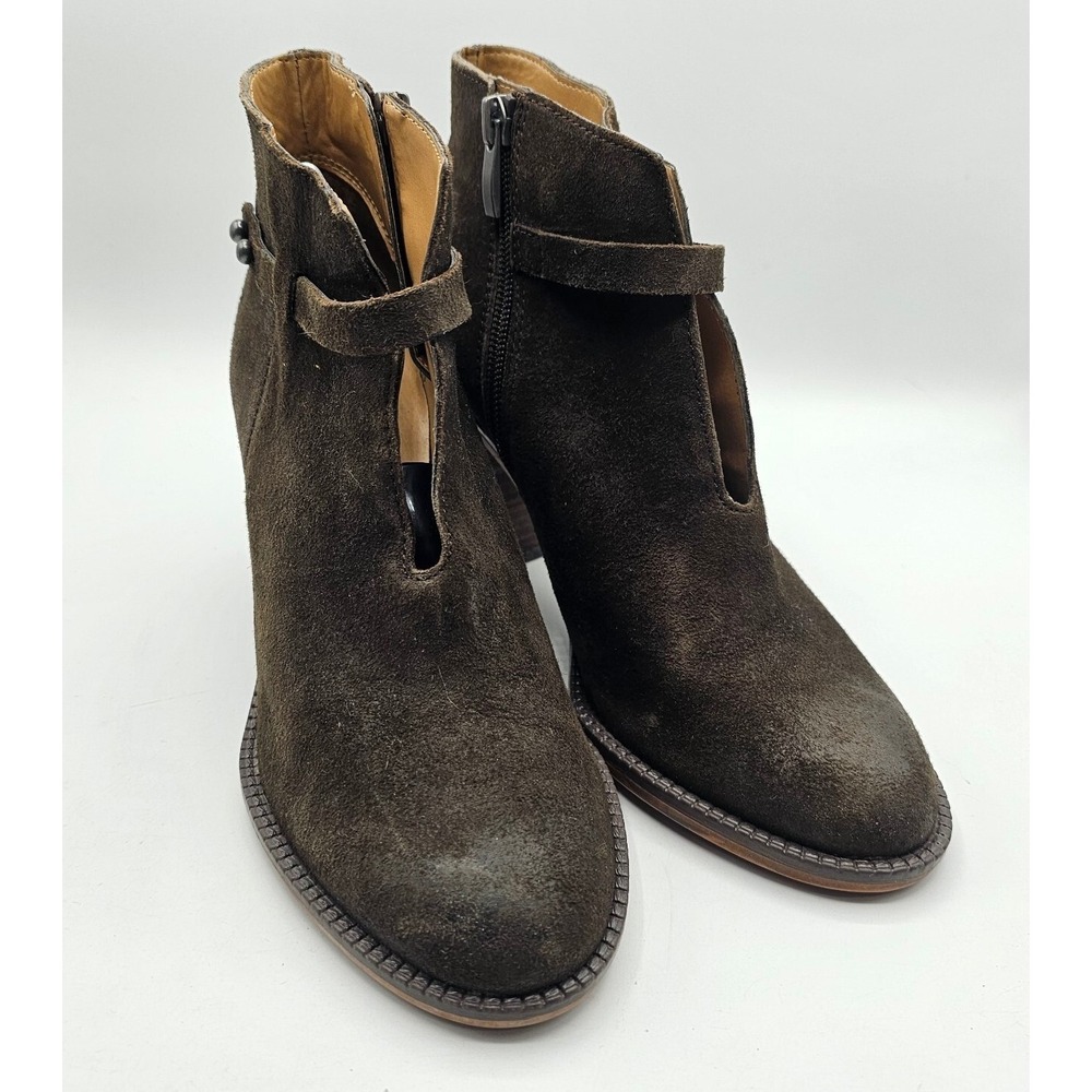 Franco Sarto Elvis Booties Womens 7 Brown Suede Block Heel‎ Ankle Boots Strap